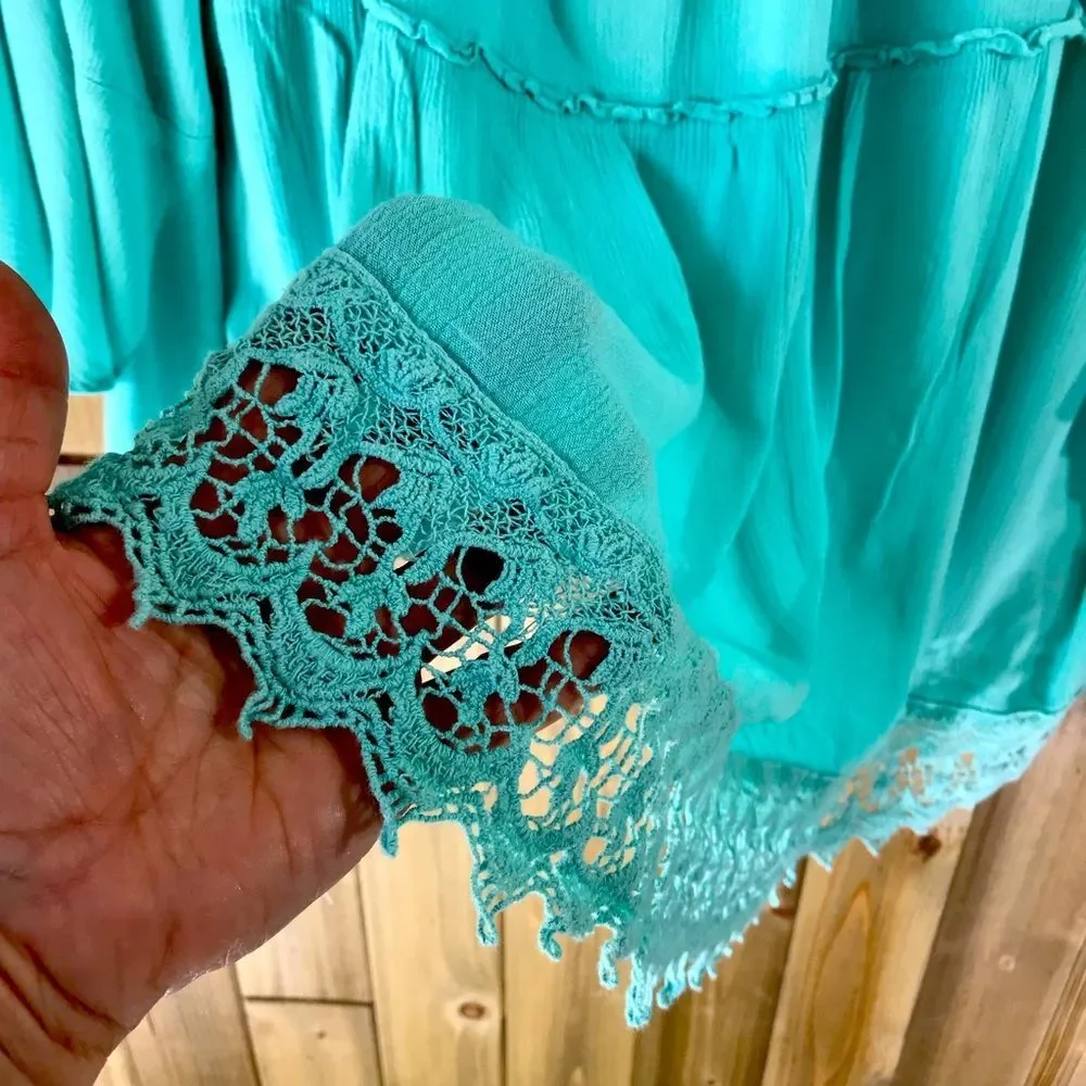 Democracy Womens Tunic Blouse Teal Top Lace 3/4 Sleeve Size 3X - Picture 8 of 16